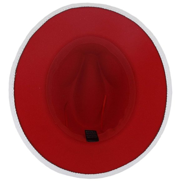 Women's White and Read Wide Brim Fedora Hat - Picture 4 of 4